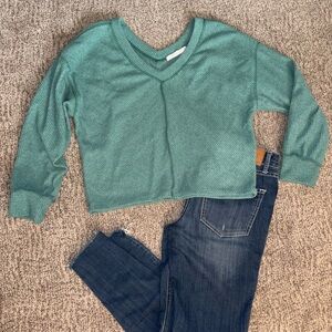 Teal Double V-Neck Sweater